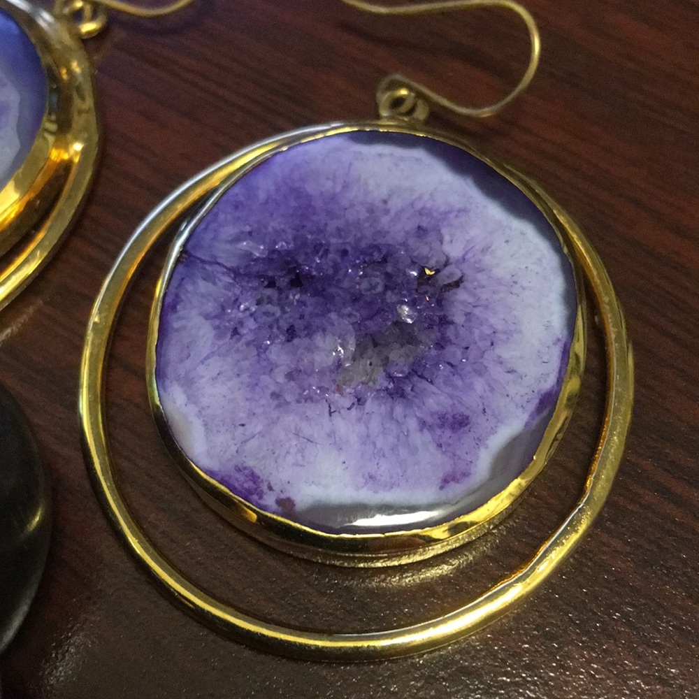Isharya ebony purple crater druzy ring/earrings - Picture 2 of 6